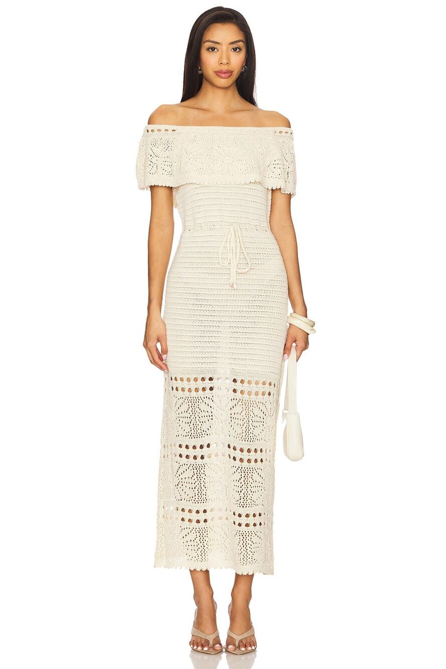 Line & Dot Wilda Crochet Sweater Dress in Ecru